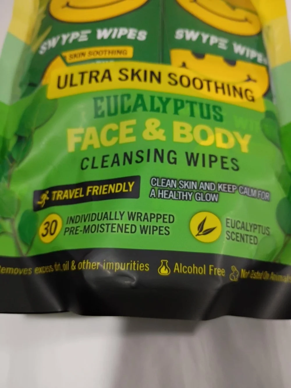 Swype Wipes Eucalyptus Skin Soothing Face & Body Cleansing Wipes - 30 Packs NWT